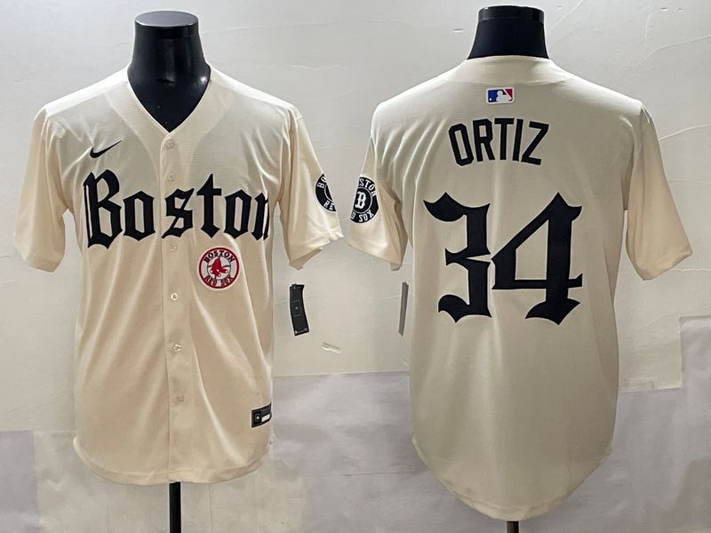 Men 2025 Boston Red Sox 34 Ortiz Cream Five generations Joint Name Nike MLB Jersey style 17